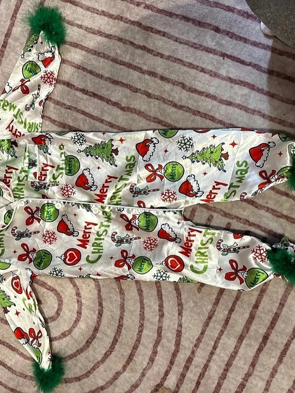 Baby Christmas Pajama Set White & Green Size 12-18M